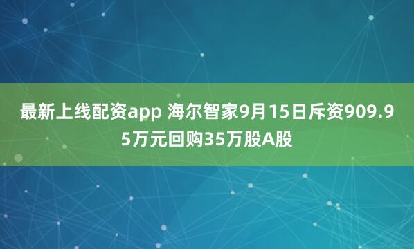 最新上线配资app 海尔智家9月15日斥资909.95万元回购35万股A股